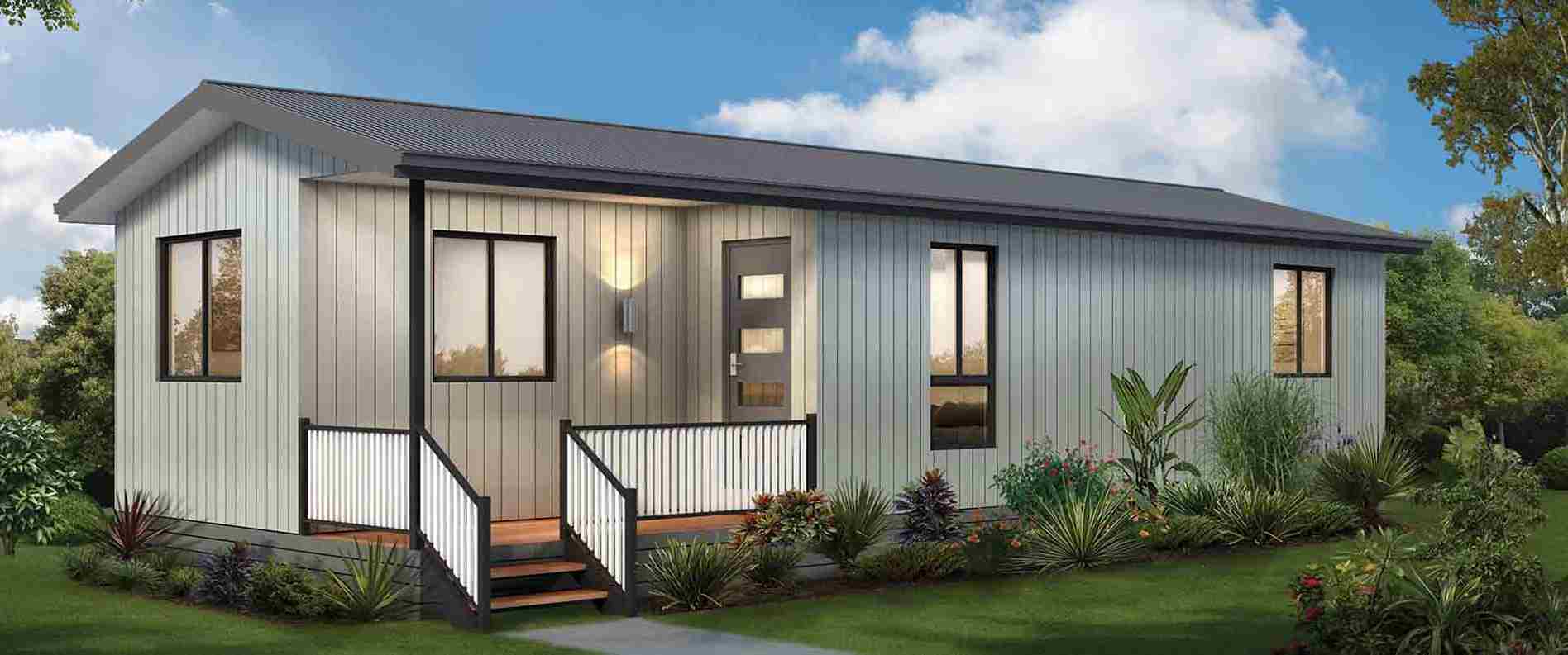 Modern prefabricated house design with compact structure and front porch