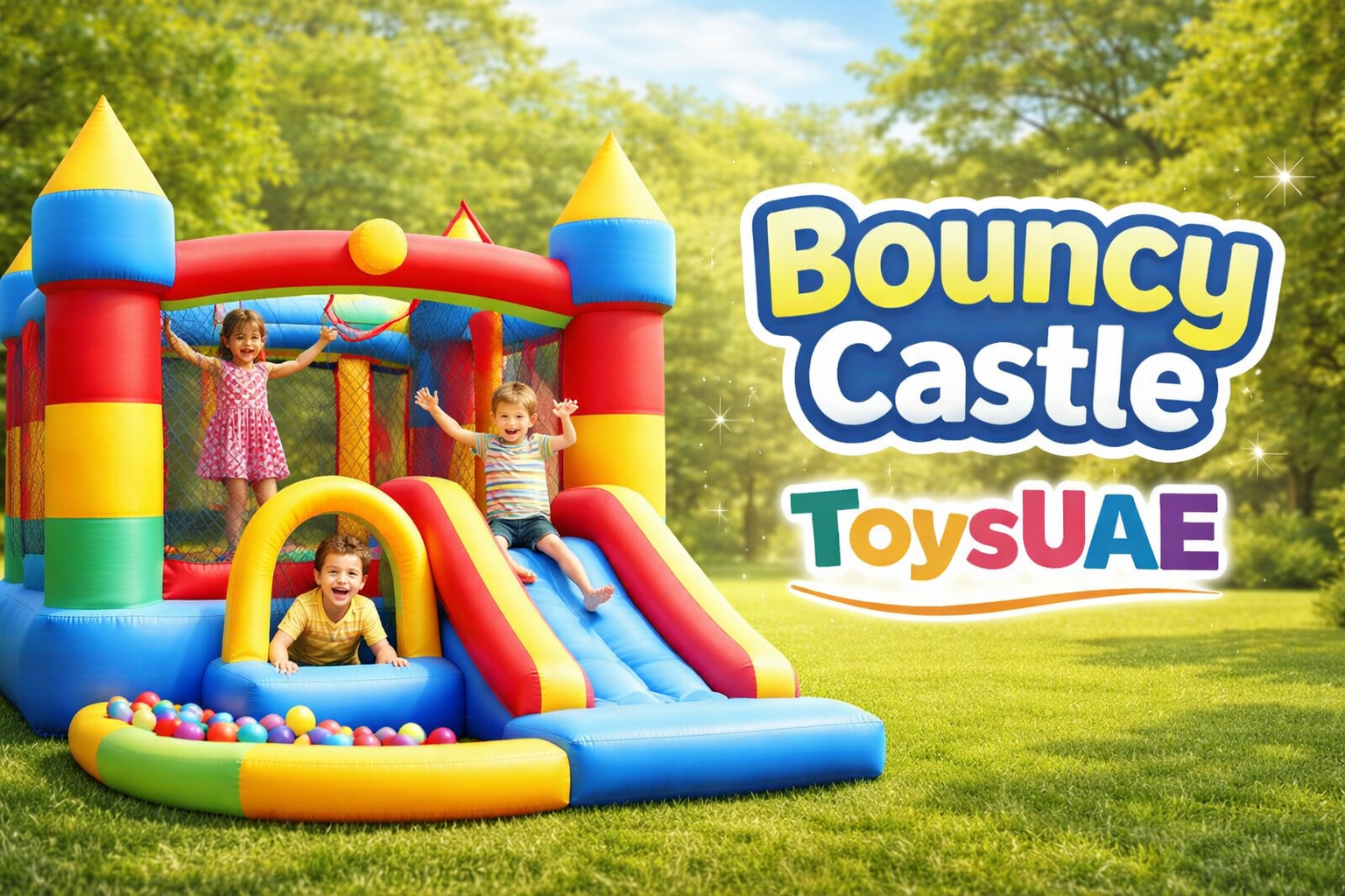 High-quality bouncy castle from Toys UAE set up for a fun and safe children’s event